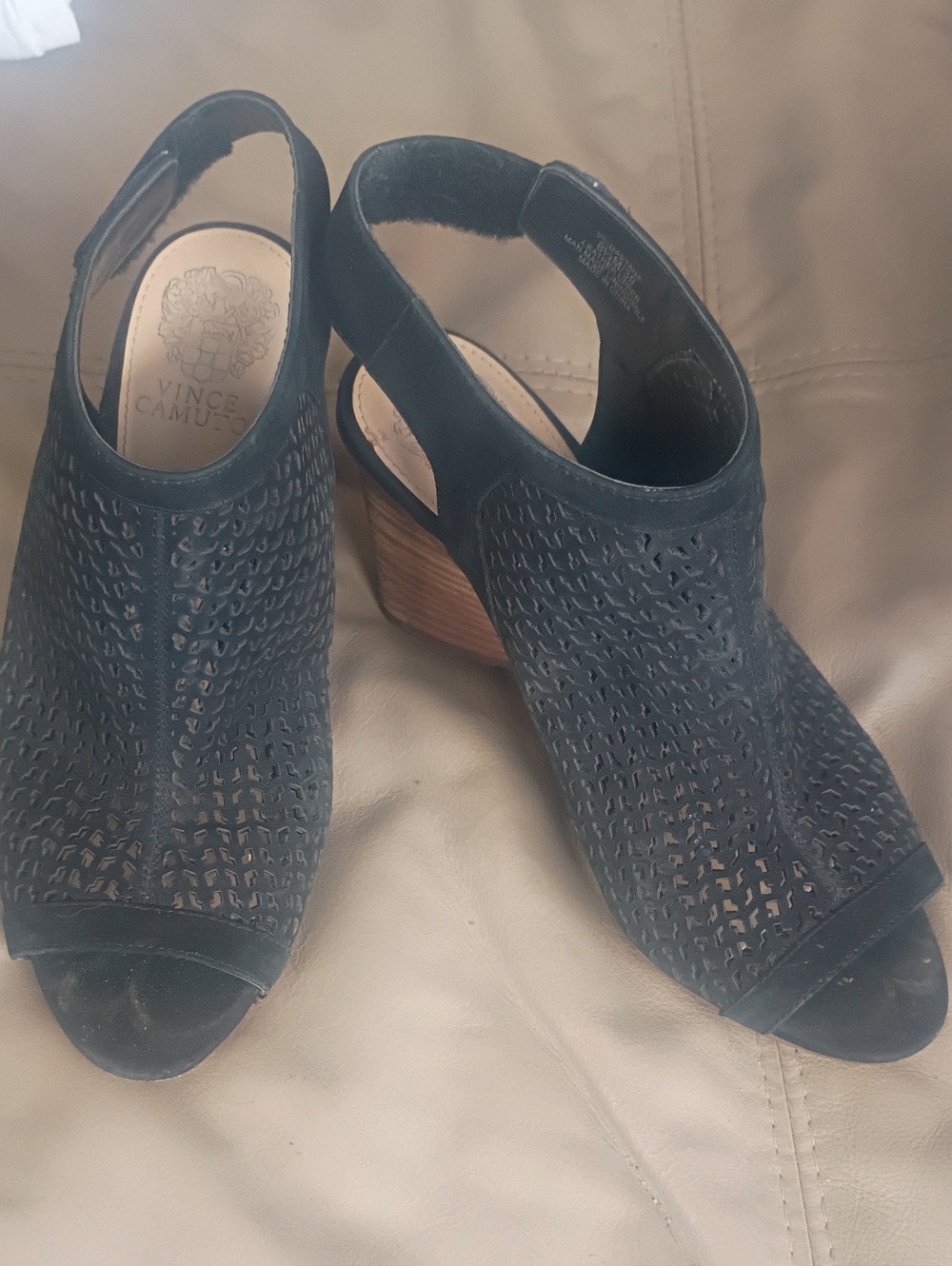 Vince Camuto Black Perforated Open-Toe Slingback Mules